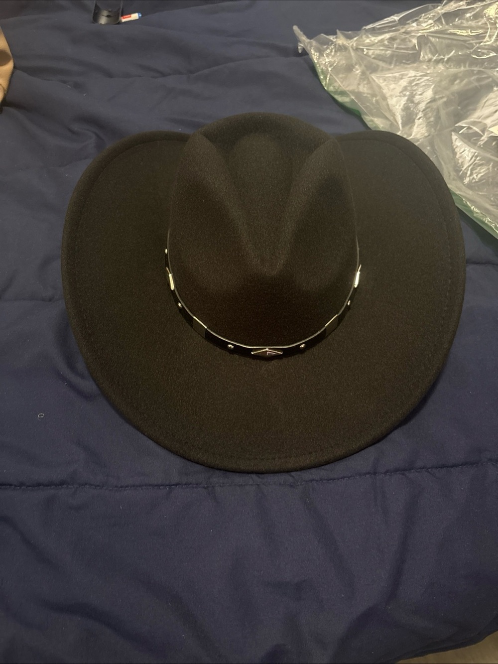Men's Black Felt Cowboy Hat with Decorative Silver Band